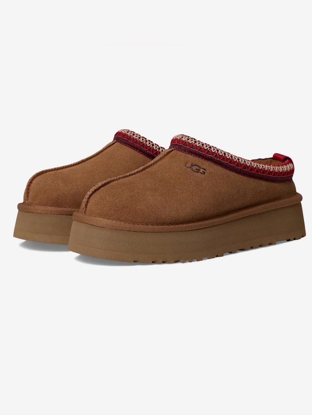 UGG Women’s Chestnut Suede Tasman Mule with Red Trim